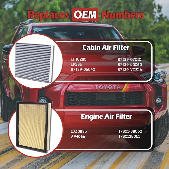 CA10835 Engine Air Filter and CF10285 Cabin Air Filter kit Compatible with 2010-2023 Lexus GX460 4.6L 2010-2024 Toyota 4Runner Replaces 17801-38050 87139-YZZ16