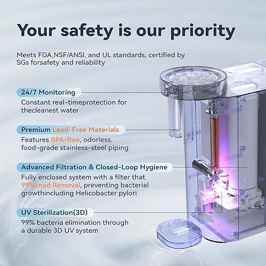 NatureFlow F40 SE Reverse Osmosis Water Filter Countertop with UV, Natural Remineralization,10-Stage RO Filtrations, 4:1 Pure to Drain, pH9 Alkaline Water Purifier,BPA Free,NSF/ANSI/UL/FDA