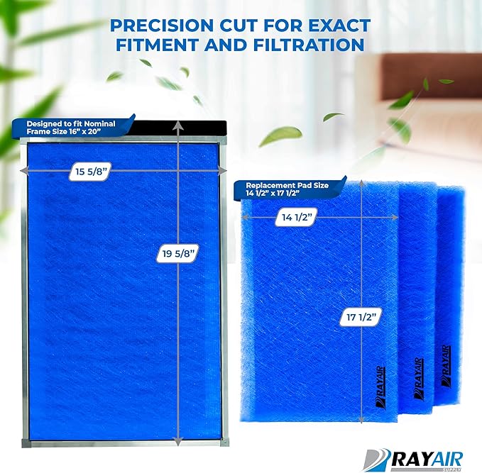 RayAir Supply 16x20 Replacement Filter Pads Compatible with Dynamic Air Cleaner 16X20 Refill (3 Pack)