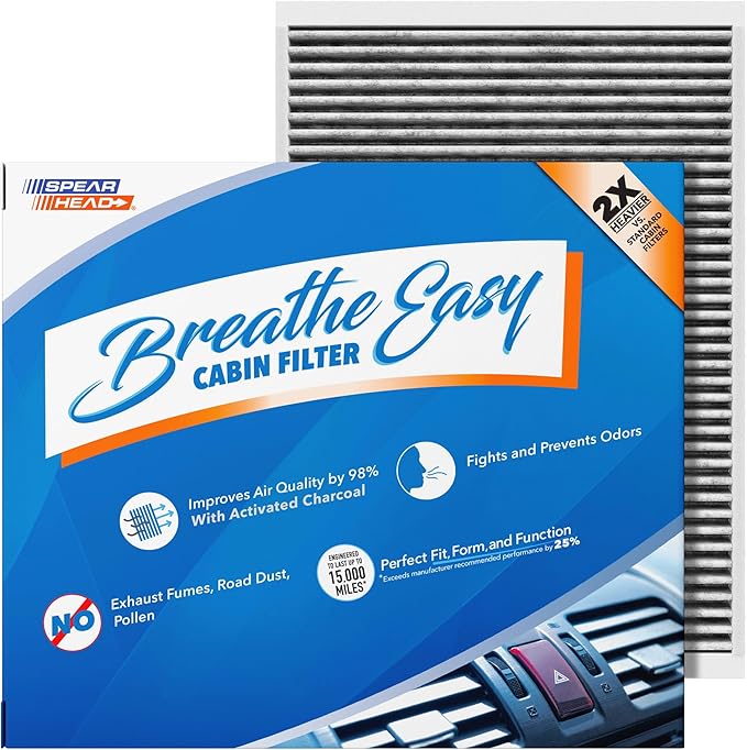 Spearhead Odor Defense Breathe Easy AC & Heater Cabin Filter | Fits 2017-25 A4 A5 A6 A7 A8 Q5 Q7 Q8 e-tron & RS/S Variants, 2019-25 Cayenne | Up to 25% Longer Lasting w/Activated Carbon (BE-211)
