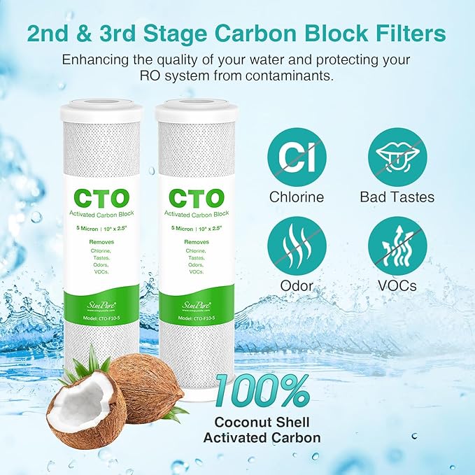 SimPure 6-Stage 75 GPD RO Complete Replacement Filter Set, Compatible with APEC Essence Series Alkaline Reverse Osmosis Water Filter System ROES-PH75, RO Filters Replacement for FILTER-MAX-ESPH