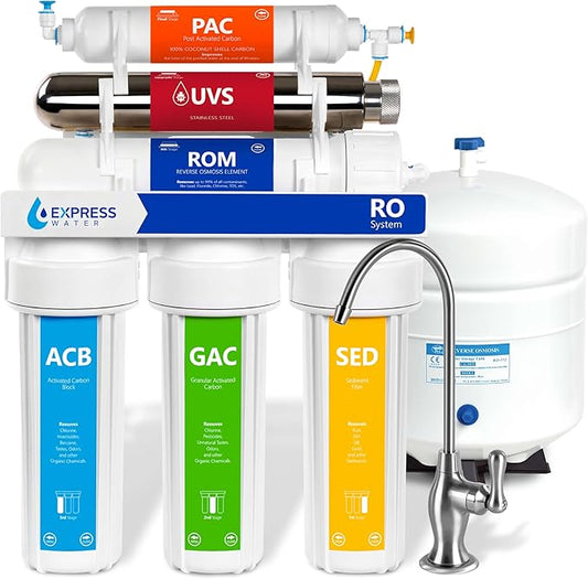 Express Water Ultraviolet Reverse Osmosis Water Filtration System – 6 Stage RO UV Water Filter with Faucet and Tank – UV Under Sink Water Filter – 100 GPD