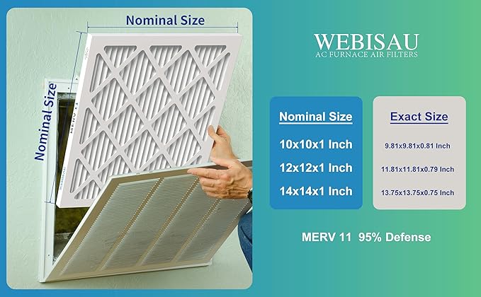 14x14x1 Air Filter MERV 11 MPR 1000 Furnace Filters 6Pack Pleated HVAC AC Furnace Air Conditioner Filters (Exact size: 13 3/4"x13 3/4"x3/4").