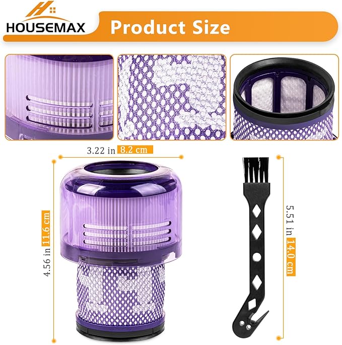 HOUSEMAX 2 Pack SV18 V9 Filter Replacement for Dyson Digital Slim Series Cordless Vacuum (V9/SV18/SV57), Replaces Parts 970612-01