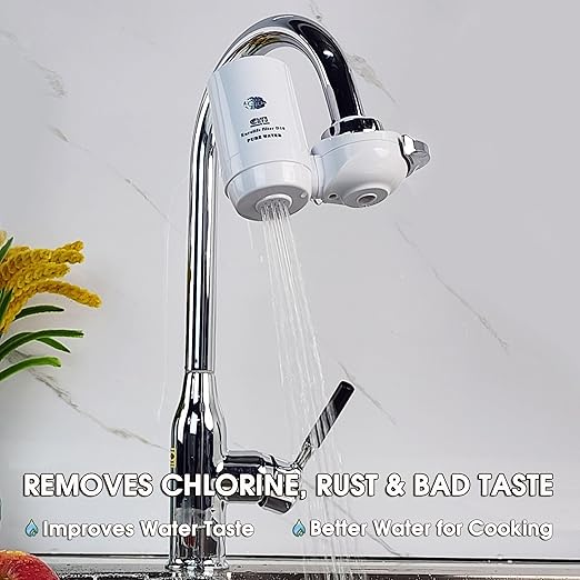 Faucet Mount Water Filtration System, BPA-Free Faucet Water Purifier for Sink, Filter Replaces 400 Gallon Water, Lasts Six Months, Includes 1 System/1 Filter, White