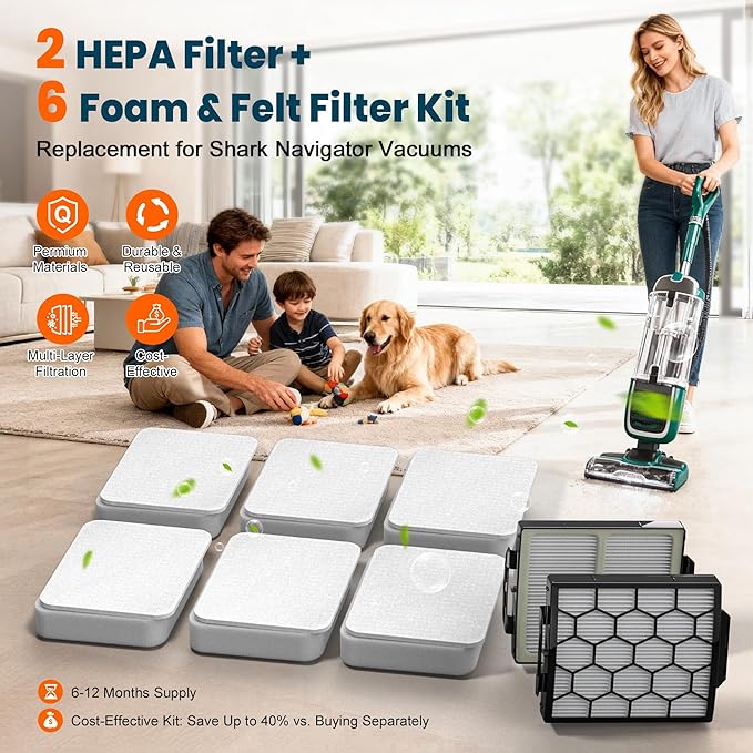 Filter Replacement for Shark Pet Plus NV250 NV251 NV255 Pet ZU102 ZU100 Swivel Pro NV150 NV151 Pet Pro ZU60 ZU62 ZU51 CU50WM Navigator Rotator Upright Vacuum, Replaces Part # 1238FT60 1239FT60