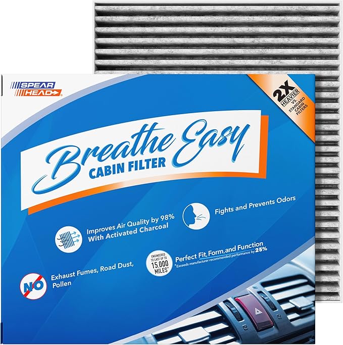 Spearhead Odor Defense Breathe Easy AC & Heater Cabin Filter | Fits Altima, Kicks/Kicks Play, Pathfinder, Rogue, Versa, QX50, QX55, QX60 | Up to 25% Longer Lasting w/Activated Carbon (BE-552)