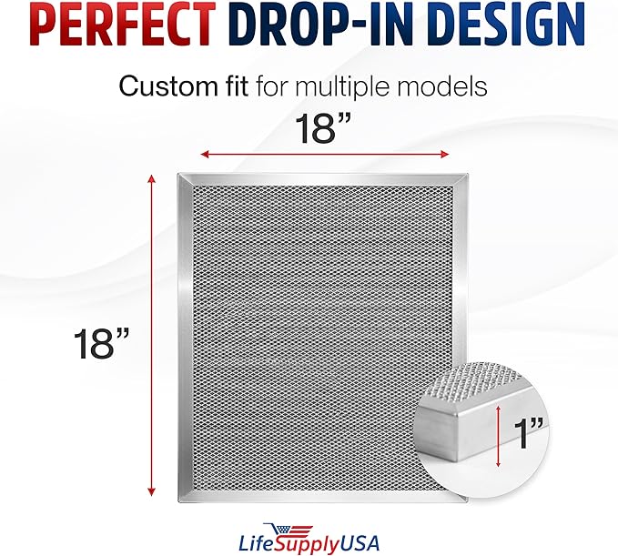 18x18x1 Electrostatic Air Filter, MERV 8, Washable, Reusable Furnace AC/HVAC Filter, Energy Saving, Easy to Clean, Long-Lasting by LifeSupplyUSA