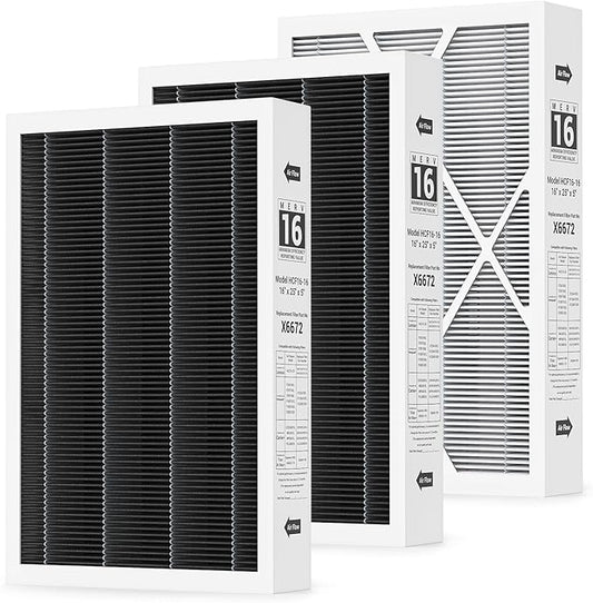 3-pack X6672 MERV 16 Filter, 16X25X5 Filter Compatible with Lennox X6672 and Lennox HCC16-28 Healthy Climate Carbon Clean MERV 16 Home Furnace Filter for HVAC System, Part # HCF16-16, HCF16-10