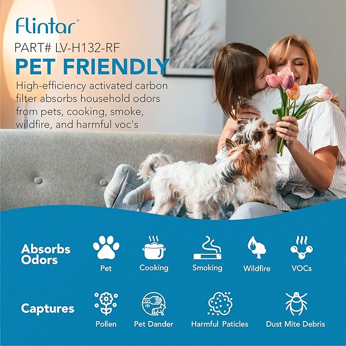 Flintar LV-H132 Replacement Filter, Compatible with Levoit LV-H132 Air Purifier, H13 Grade Filtration and Activated Carbon Filter for odor removal, Part # LV-H132-RF, 2-Pack