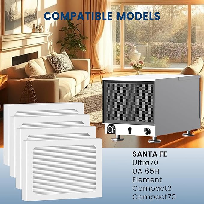 9 x 11 x 1 MERV 13 Replacement Dehumidifier Filter Compatible with Santa Fe Compact70, Ultra70, UA 65H dehumidifier Models, Element, Compact 2 Upgraded,4 Pack (White)