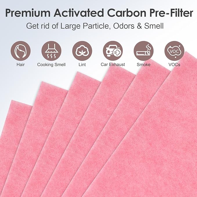 [Pet Care] Activated Carbon Pre-filters Compatible with Coway Airmega AP-1512HH & 200M Air Purifier, Remove Odor, VOCs Eliminator, Fresh Air, Include 12 Self-Stick Strips, Pink 6-Pack