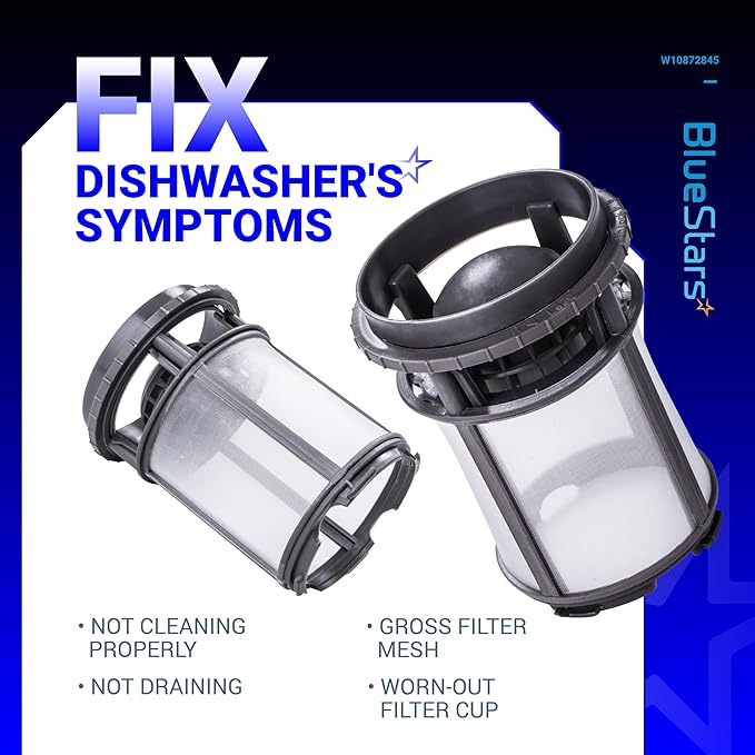 BlueStars W10872845 Dishwasher Pump Filter Cup Replacement Part - Fit for Whirlpool Kenmore Amana KitchenAid Dishwashers - Replaces 8579307 W10056425 W10056426 W10142911