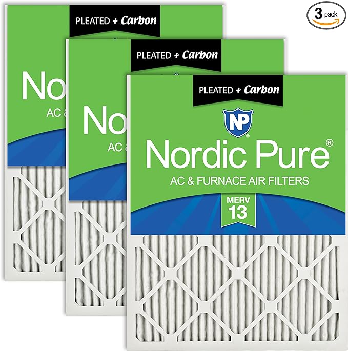 Nordic Pure 20x25x1 (Actual Size: 19 1/2 x 24 1/2 x 3/4) Pleated Air Filters MERV 13 Plus Carbon 3 Pack