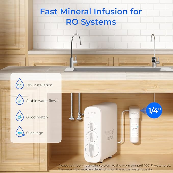 Waterdrop ALK16 Alkaline Water Filter System for Sink, Mineralizing Water, NSF/ANSI 372 Certified, Compatible with Reverse Osmosis Systems, Under Sink Installation