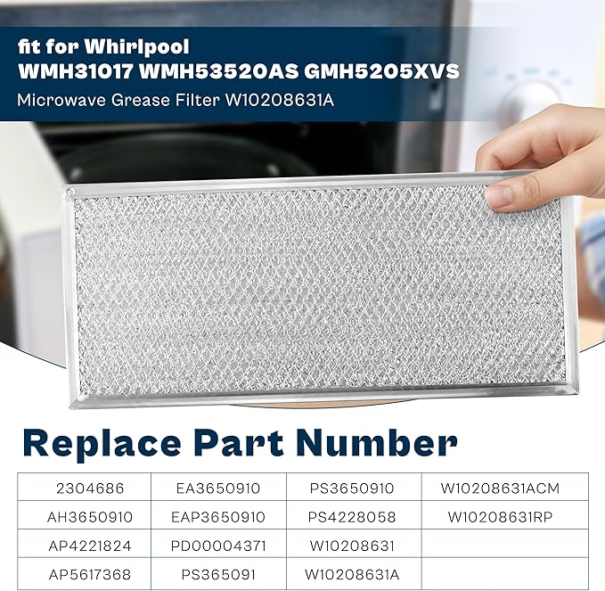 Microwave Grease Filter 13x6 fit for Maytag-Whirlpool-Kitchen Aid Microwave Filter Replacement Kitchen Hood Vent Filter 6x13 fit for Amana Microwave Filter Replacement W10208631A 2 Pack prime&swift