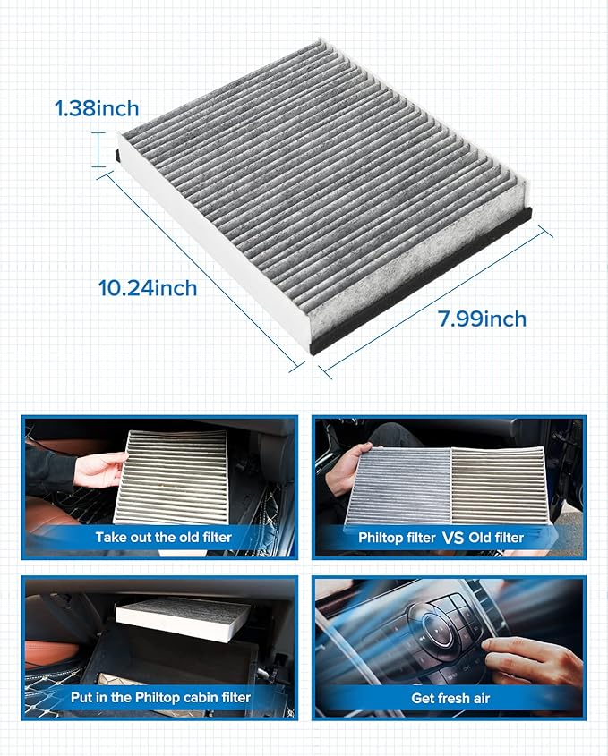 PHILTOP Cabin Air Filter w/Activated Carbon, Compatible with CF11920 Ford Escape 2013-2019, Focus 2012-2018, Transit Connect 2014-2023, C-Max 2013-2018, GT 2017-2022, Lincoln MKC 2015-2019