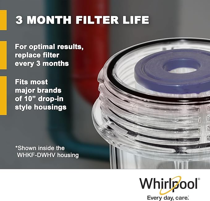 Whirlpool 10" x 2.5" Whole House Sediment Water Filters, WHKF-WHPL Pleated Filter, 20 Micron, NSF Certified Reduces Sand, Soil, Silt & Rust for Standard Filter Housings, 2-Pack