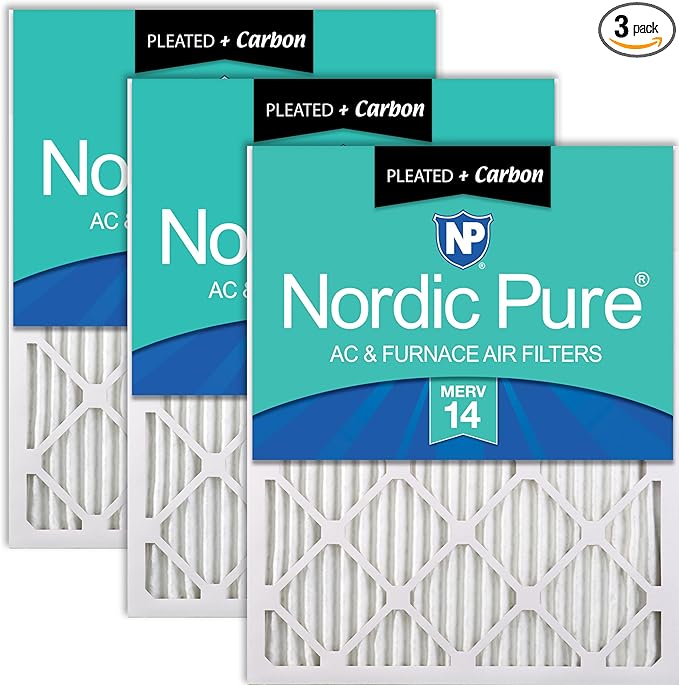 Nordic Pure 16x24x1 (Actual Size: 15 1/2 x 23 1/2 x 3/4) Pleated Air Filters MERV 14 Plus Carbon 3 Pack
