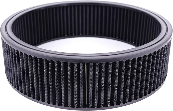 14"x4" Air Cleaner Air Filter Element Round Replacement Washable Reusable Compatible with Chevrolet Buick Ford GMC Mopar Oldsmobile Pontiac Cotton Fiber High Flow (Black)