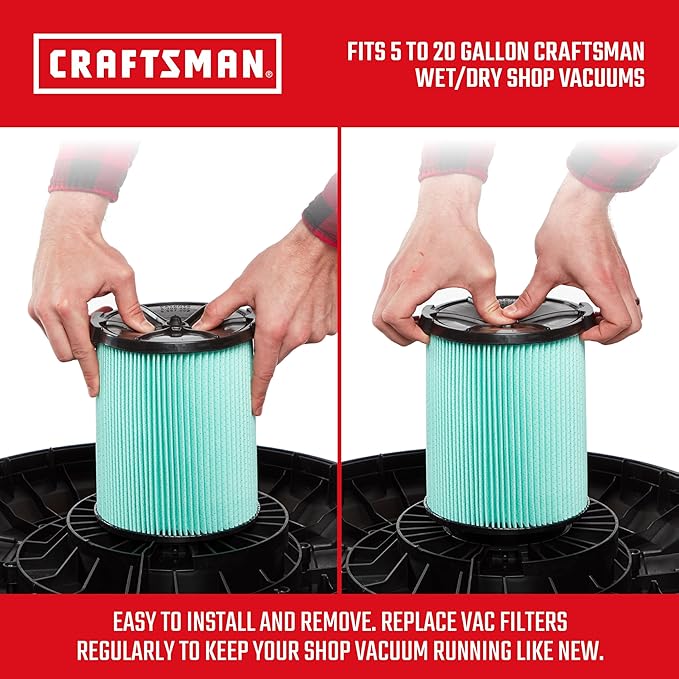 CRAFTSMAN CMXZVBE38777 Genuine HEPA Media Wet Dry Vac Replacement Vacuum Filter for Most 5 to 20 Gallon CRAFTSMAN Shop Vacuums, Easy Installation and Traps Allergens, 2-Pack