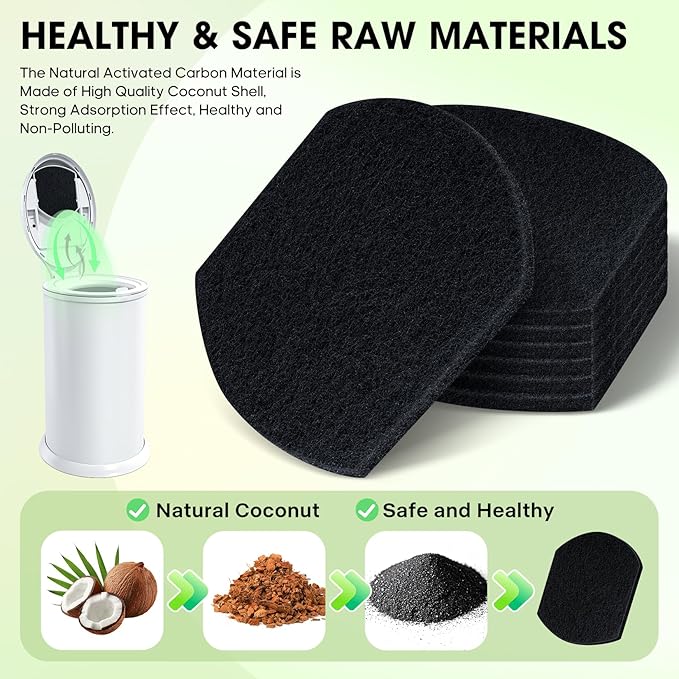 Diaper Pail Carbon Filters, 6-Pack Compatible with Ubbi Steel Diaper Pail, Long-Lasting Odor Control with Activated Charcoal, Replacement Filters for Diaper Pail