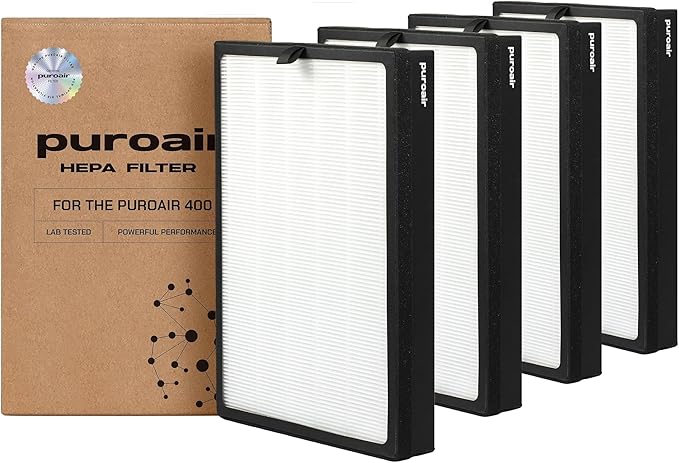 PuroAir 400 Replacement Filter - Genuine Puro Air 400 Filter Replacement - Official PuroAir Air Purifier HEPA Filter with CarbonTech Filters 99.9% of Pollen, Dust, Pet Dander, Smoke, Odors (4PK)