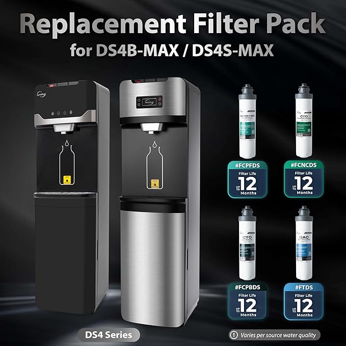 iSpring F4DS-MAX Full Filter Replacement Set for DS4B-MAX & DS4S-MAX Bottleless Water Dispensers, Includes 1x FCPFDS, 1x FCNCDS, 1x FCPBDS and 1x FTDS, Up to 12 Months Based on Usage & Water Quality
