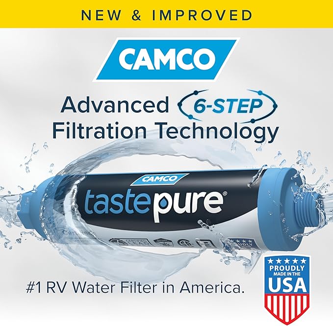 Camco Tastepure Camper/RV Water Filter - Inline Water Filter Reduces Bad Taste, Odor, Chlorine & Sediment - Ideal for RVs, Campers, Travel Trailers, Boats - Made in the USA - (40041)