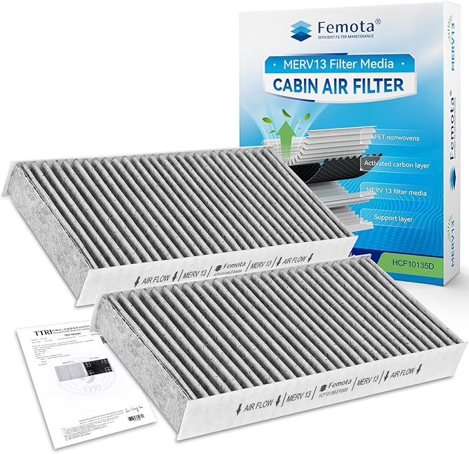 Certified MERV 13 Cabin Air Filter with Activated Carbon, CF10135（CP135）Repalce for Honda Civic (2001-2005), CRV(2002-2006), Element (2003-2011), Acura RSX（2002-2006, EL (1997-2005)