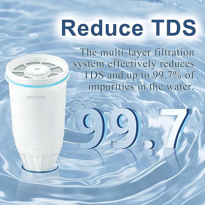 8 Pack Water Filter Replacement for Z-ero Water Filter, New Resin Filtration System 0 TDS 0 Leak, Compatible with Water Pitcher and Dispenser, Reduce Lead/Chromium/PFOA/PFOS by TOMOON