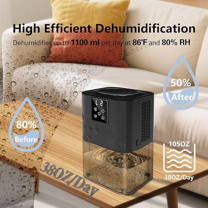 Dehumidifier,MTOX 3L/105 oz (1000 Sq Ft) Small Dehumidifiers for Rooms, Bathroom, RV, Quiet with Auto Shut-Off, Timer, 3 Modes, Removable Filter & Aromatherapy Box, 7-Color LED (Black)
