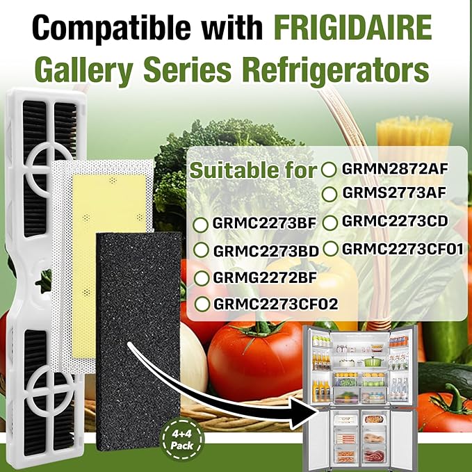 8-Pack PK-RAF-2 Air Filters (FRGPAAF2) and Produce Keeper Plus (FRPAPK2RF) Compatible with FRIGIDAIRE Gallery GRMG2272BF, GRMC2273CF02 GRMN2872AF, GRMS2773AF, GRMC2273CF01, GRMC2273CD