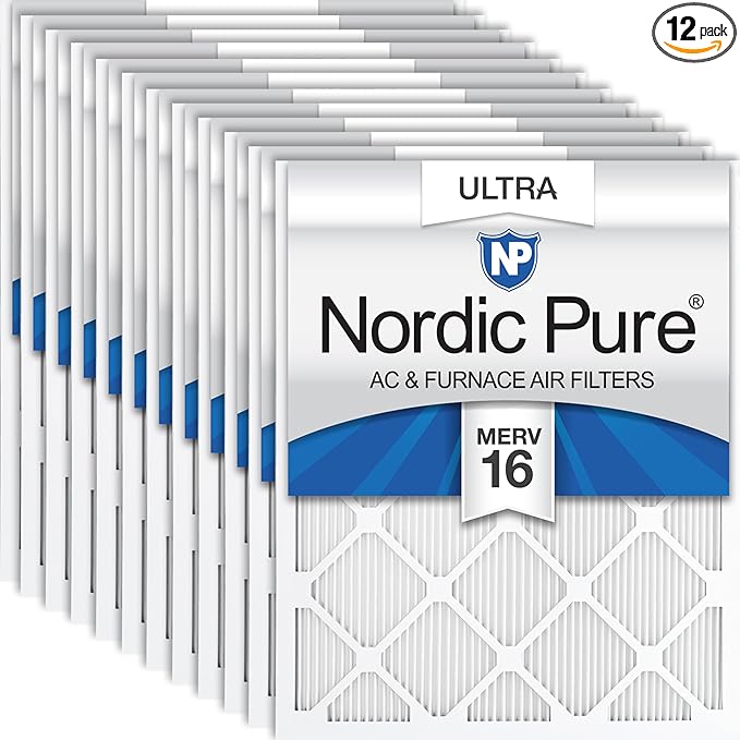 Nordic Pure 12x18x1 (Actual Size: 11 1/2 x 17 1/2 x 3/4) Pleated Ultra MERV 16 AC Furnace Air Filters–With 2.5X More Media for Allergy & Dust Relief, Max Efficiency & Low Airflow Resistance 12 Pack