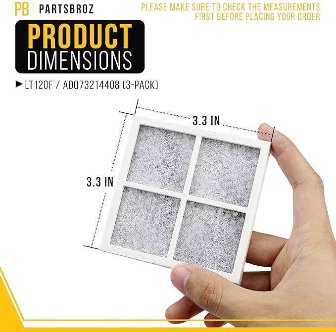 PartsBroz LT120F Refrigerator Air Filter 3-Pack for ThinQ LG Refrigerator Air Filter Replacement, Kenmore Elite Fridge Fresh Filters 46-9918 469918 9918 ADQ73214408 ADQ73214404 ADQ73214402 LMXS30776S