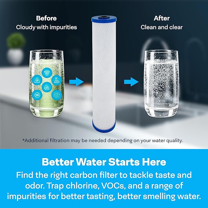 SpiroPure SP-EP-20BB 20x4.5 5 Micron NSF Certified Coconut Shell Carbon Block Water Filter Cartridge EP-20BB 155583-43 CB-45-2005 (Case of 4)