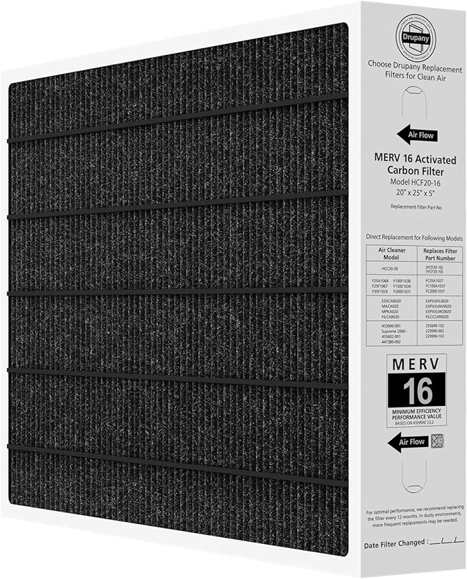 1 Pack 20x25x5 MERV 16 Air Filter, Compatible with Lennox HCC20-28 MERV 16 Furnace Filter for HVAC System, Part Number HCF20-16, HCF20-10