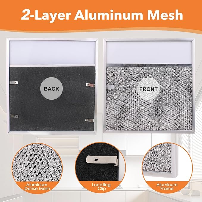 Range hood Filter with Light Lens for Broan-NuTone Kitchen Exhaust Grease Aluminum Filter R610045, R610050, SR610045, fit whirlpool WP8190232, fit 43000 Series Range Hood 11-3/8 X 11-3/4 X 3/8 Inch