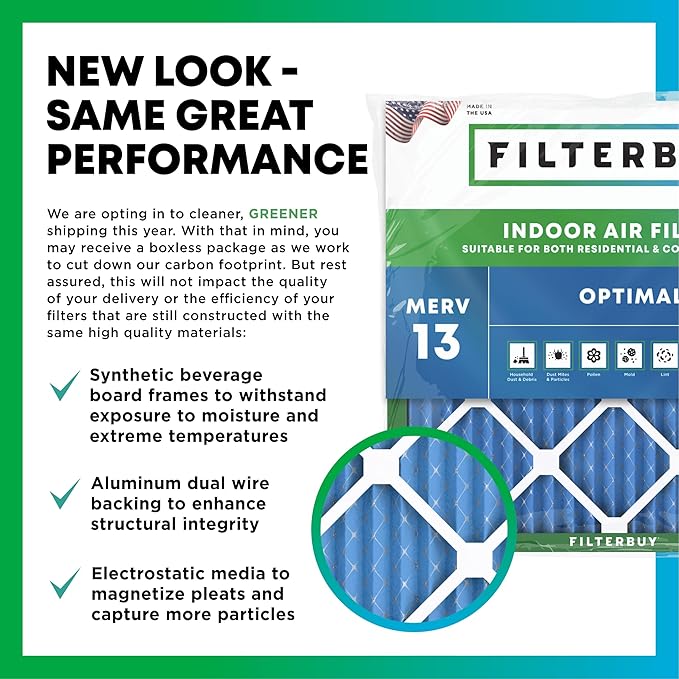 Filterbuy 24x36x1 Air Filter MERV 13 Optimal Smoke & Allergy Defense (2-Pack), Electrostatic Pleated HVAC AC Furnace Filters Replacement (Actual Size: 23.50 x 35.50 x 0.75)