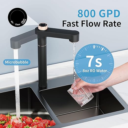 Suiysuim 800 GPD Tankless Reverse Osmosis System, 6-Stage Under Sink RO Water Filtration System, NSF/ANSI 58&42&61 Certified, Dual Outlet for RO and Microbubble Water, 2:1 Pure to Drain, N2-S
