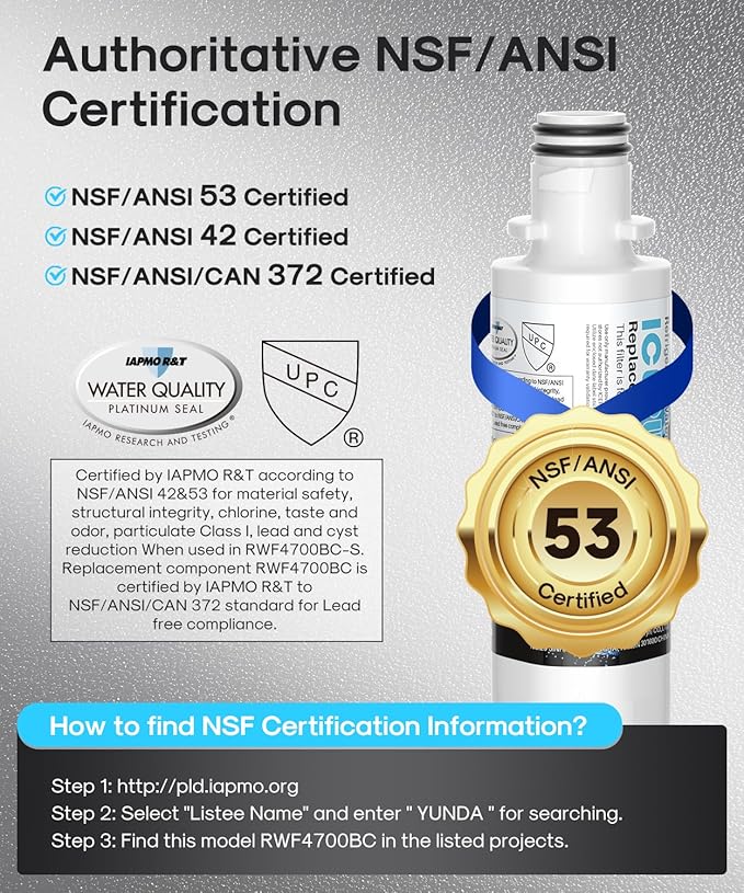 ICEPURE PLUS ADQ747935 NSF/ANSI 53 & 42 Certified Refrigerator Water Filter, Remove Lead, Replacement for LG LT1000P/PC/PCS, Kenmore 9980, MDJ64844601, ADQ74793501, ADQ74793502, LMXS28626S, 2PACK