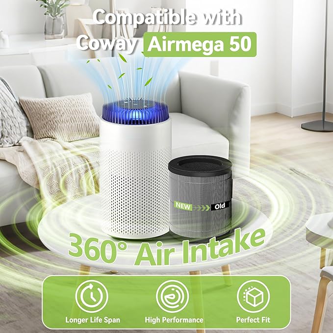 Airmega 50 Filter Replacement Compatible with Coway Airmega 50 Air Purifier, 3-in-1 True Hepa and Deodorization Filter