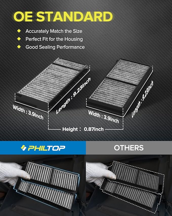 PHILTOP Cabin Air Filter w/Activated Carbon, Compatible with CF10218 Mazda 3 2004-2009, 5 2006-2010 2012-2015, Carbon Filter Up Dust Pollen Odor