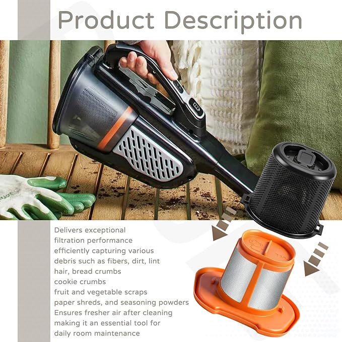 N651381 Vacuum Pre-Filter & HHVKF10 Filter for Black & Decker Vacuum Cleaner HHVK, HHVK320J, HHVK320J10, HHVK320JZ01, HHVK320J12, HHVK415B01, HHVK515J, HHVK515JP Handheld Vacuum Filter Washable