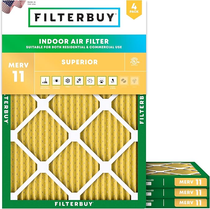 Filterbuy 21x23x1 Air Filter MERV 11 Superior Pet & Allergy Defense (4-Pack), Electrostatic Pleated HVAC AC Furnace Filters Replacement (Actual Size: 20.50 x 22.50 x 0.75)