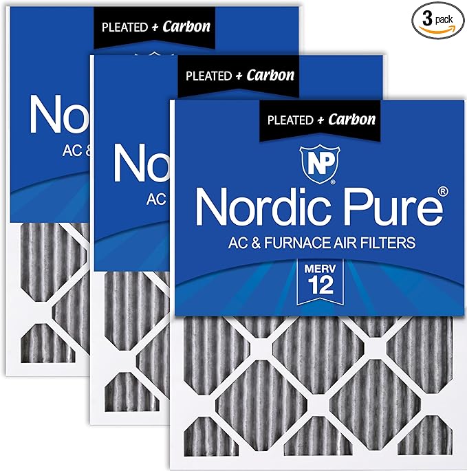 Nordic Pure 12x18x1 (Actual Size: 11 1/2 x 17 1/2 x 3/4) Furnace Air Filters MERV 12 Pleated Plus Carbon 3 Pack