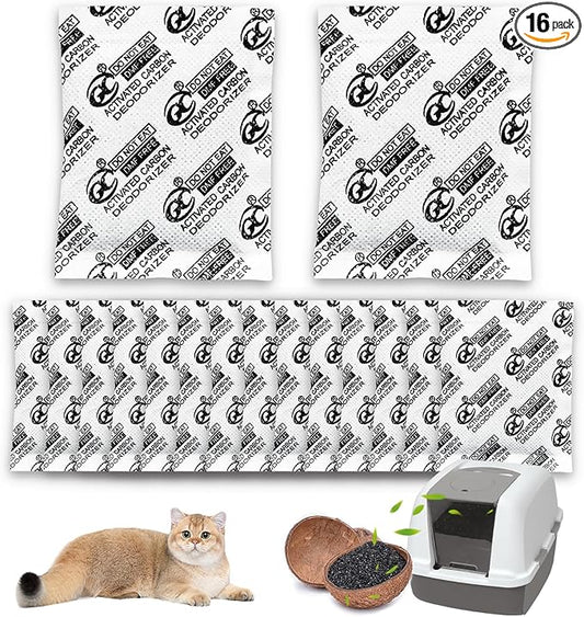 16 PCS Cat Litter Box Deodorizer for Hooded Litter Boxe, Activated Charcoal Odor Absorber, Carbon Filter Compatible with Whisker OdorTrap Pod Accessories Filter and Traditional Litter Boxes, Unscented