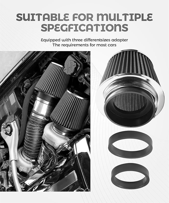 Cold Air Intake Filter,Car Accessories Intake Filter,Automotive Replacement Air Filters,76 89 102MM Performance Round Tapered Cone Filters,Suitable for Most Cars,Trucks,Motorcycles,etc (Black)