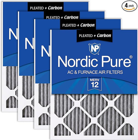 Nordic Pure 16x20x1 (Actual Size: 15 1/2 x 19 1/2 x 3/4) Furnace Air Filters MERV 12 Pleated Plus Carbon 4 Pack