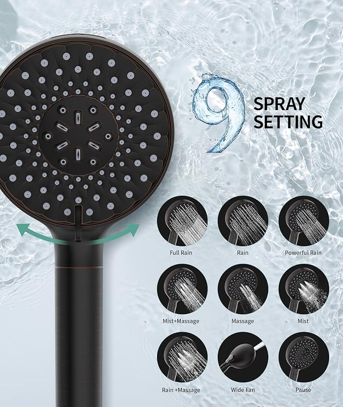 SR SUN RISE Filtered Shower Head with Handheld High Pressure 9 Spray Mode Showerhead Detachable Shower Head Water Softener Filters Beads for Hard Water Remove Chlorine 4 Filters Matte Black